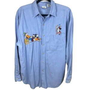 Vintage 90’s Disney Embroidered Characters Long Sleeve Denim Shirt‎ Adult Large